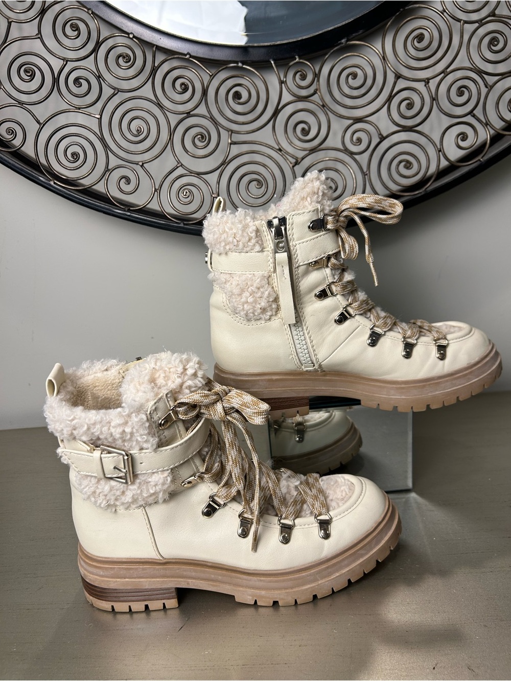 Circus by Sam Edelman Cream Lace-Up Sherpa Hiking Boots